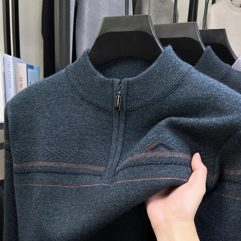 Men's Plush Thick Half Zipper Round Neck Knitted Sweater, Warm and Comfortable Base Sweater
Men's Plush Thick Half Zipper Round Neck Knitted Sweater, Warm and Comfortable Base Sweater