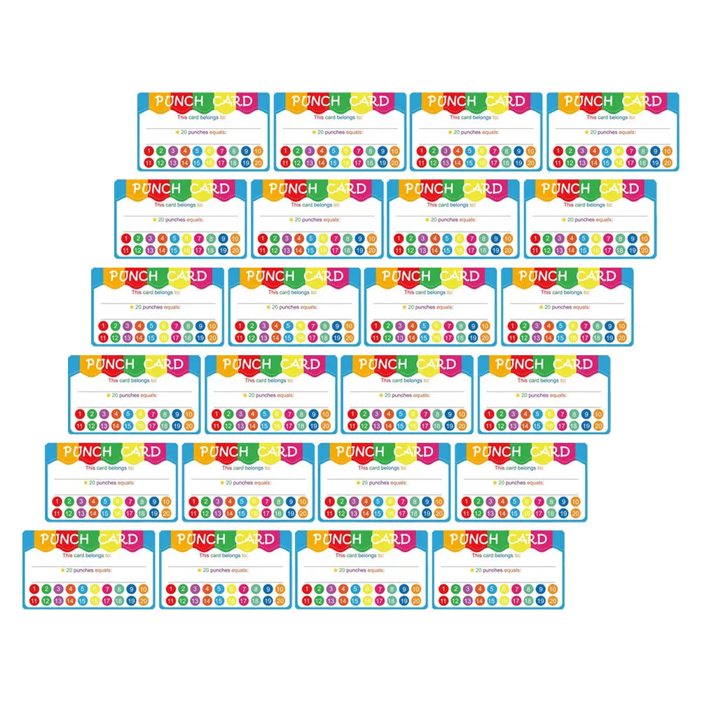 50Pcs Paper Punch Cards Multifunctional Reward Cards for Kids Classroom Incentives Student Participation Tracker Educational
50Pcs Paper Punch Cards Multifunctional Reward Cards for Kids Classroom Incentives Student Participation Tracker Educational
