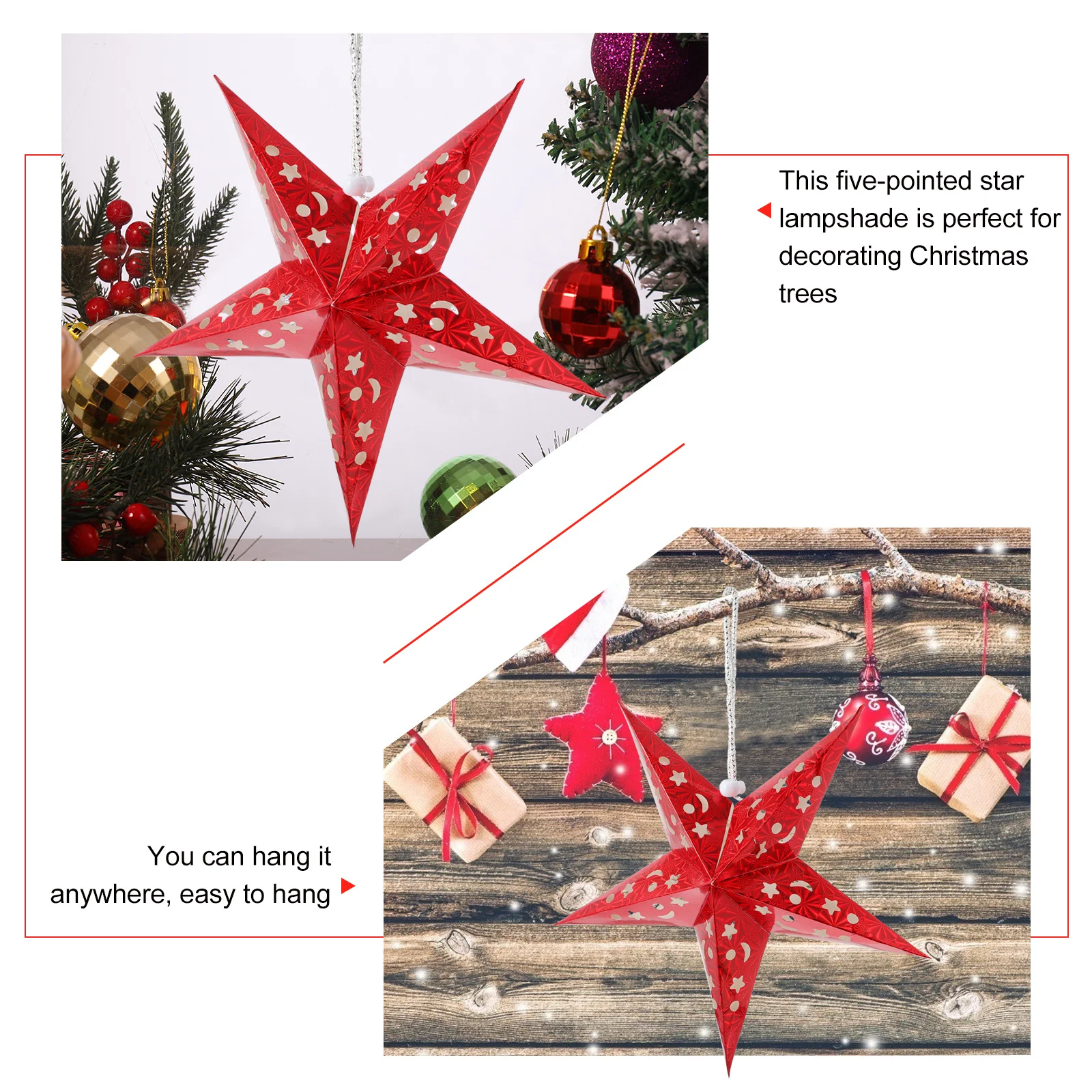 4 Pcs Five-pointed 3D Paper Christmas Lanterns Hanging Tree Topper Pentagram Lampshade Decoration
4 Pcs Five-pointed 3D Paper Christmas Lanterns Hanging Tree Topper Pentagram Lampshade Decoration