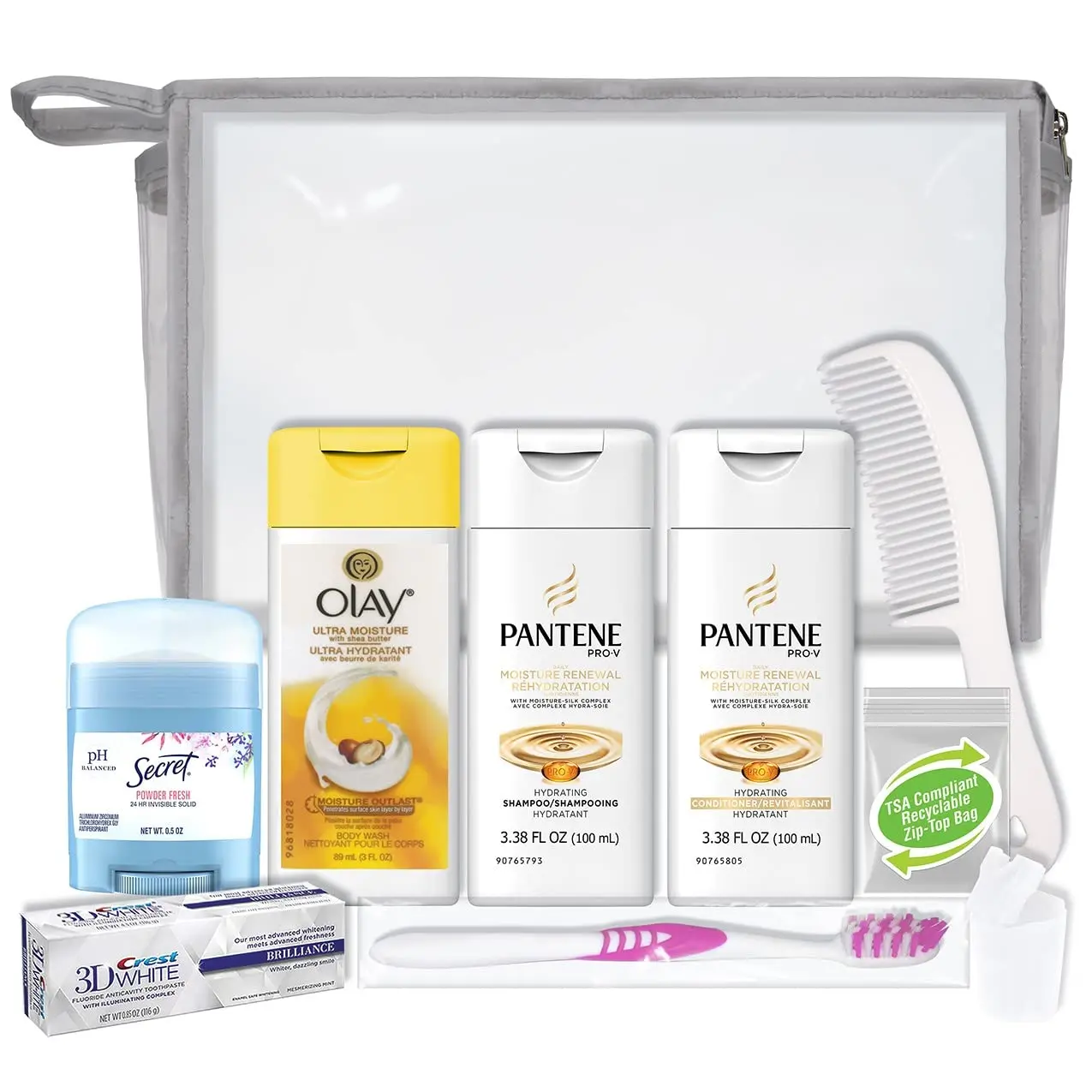 Women's 10-Piece Deluxe Travel Kit with TSA-Compliant Essentials in Reusable Clear Bag
Women's 10-Piece Deluxe Travel Kit with TSA-Compliant Essentials in Reusable Clear Bag