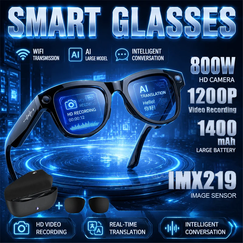 New 800W HD Camera Smart Glasses with 1200P Video Recording AI Large Model Sunglasses Real-Time Translation Music Smart Glasses
New 800W HD Camera Smart Glasses with 1200P Video Recording AI Large Model Sunglasses Real-Time Translation Music Smart Glasses