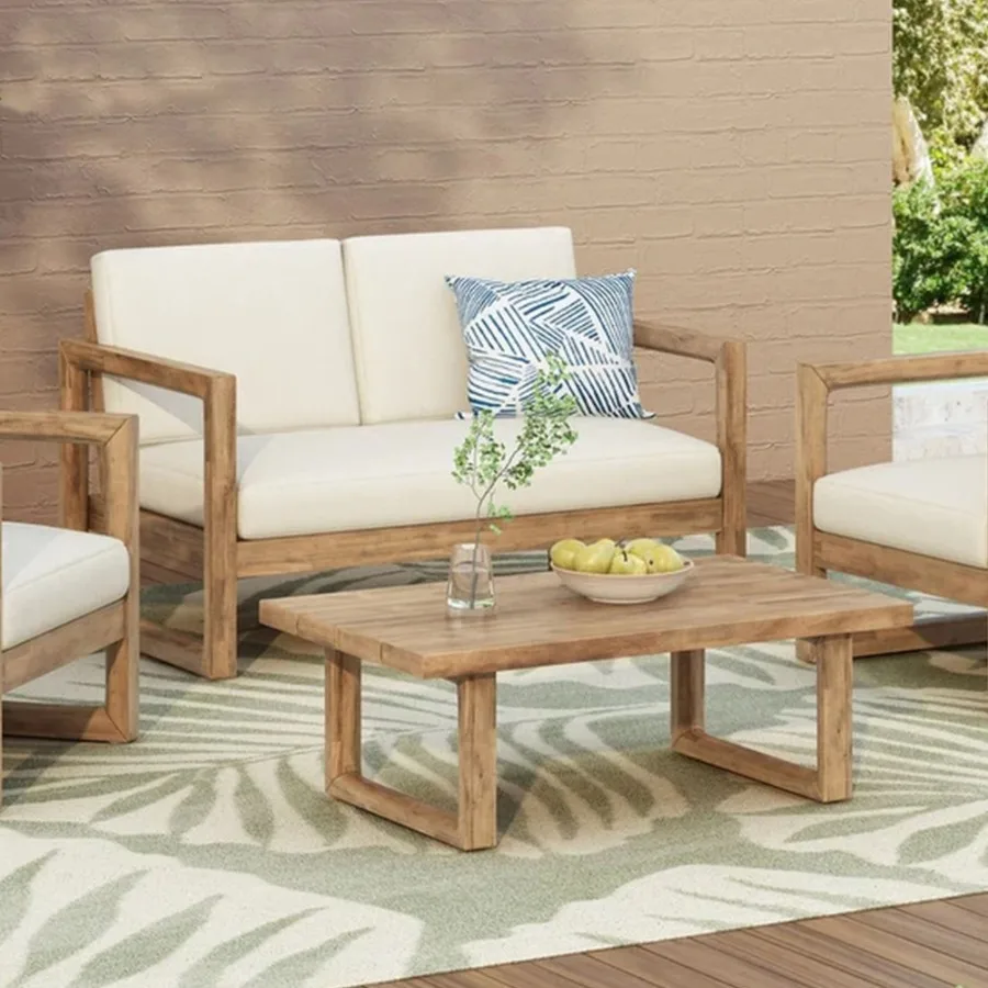 Outdoor Acacia Wood Loveseat and Coffee Table Set with Cushions Brown Wash Beige
Outdoor Acacia Wood Loveseat and Coffee Table Set with Cushions Brown Wash Beige
