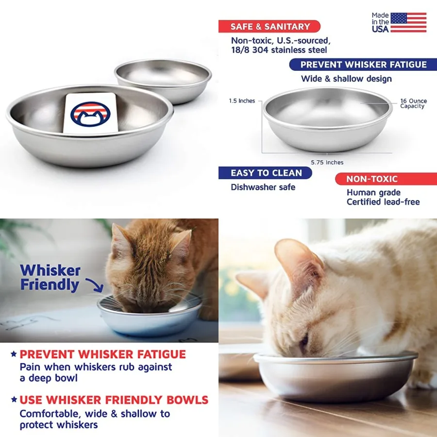 Stainless Steel Cat Bowls for Food and Water by Americat Made in USA Dishwasher Safe, Human Grade, Whisker Friendly Dishes
Stainless Steel Cat Bowls for Food and Water by Americat Made in USA Dishwasher Safe, Human Grade, Whisker Friendly Dishes