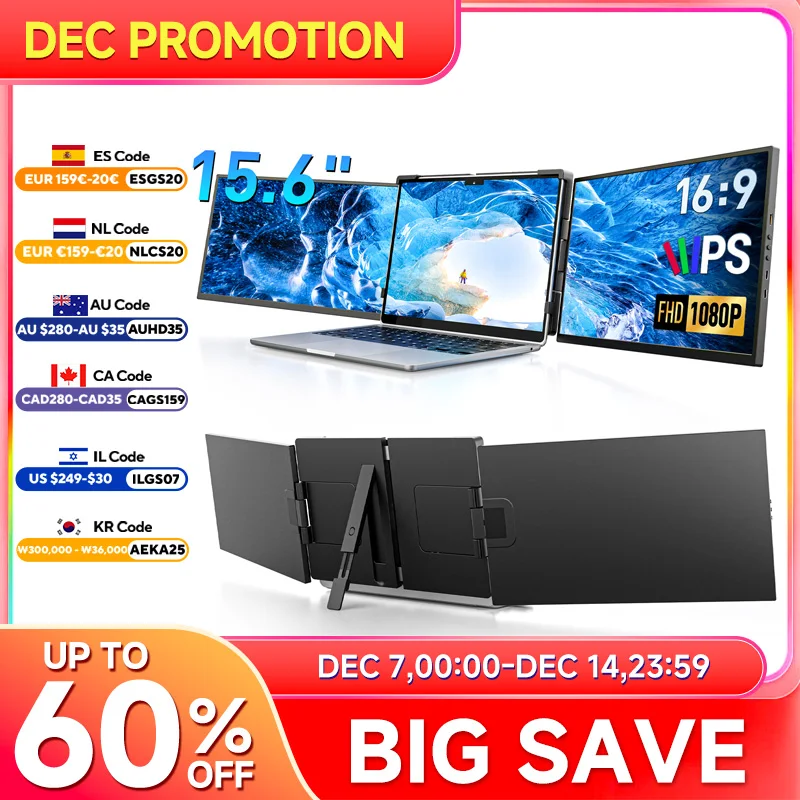 15.6inch Triple Screen Extender For Laptop Travel work Mini PC 1080P FHD IPS Type-C Portable Dual Monitor For 13-17" Mac Chrome
15.6inch Triple Screen Extender For Laptop Travel work Mini PC 1080P FHD IPS Type-C Portable Dual Monitor For 13-17" Mac Chrome