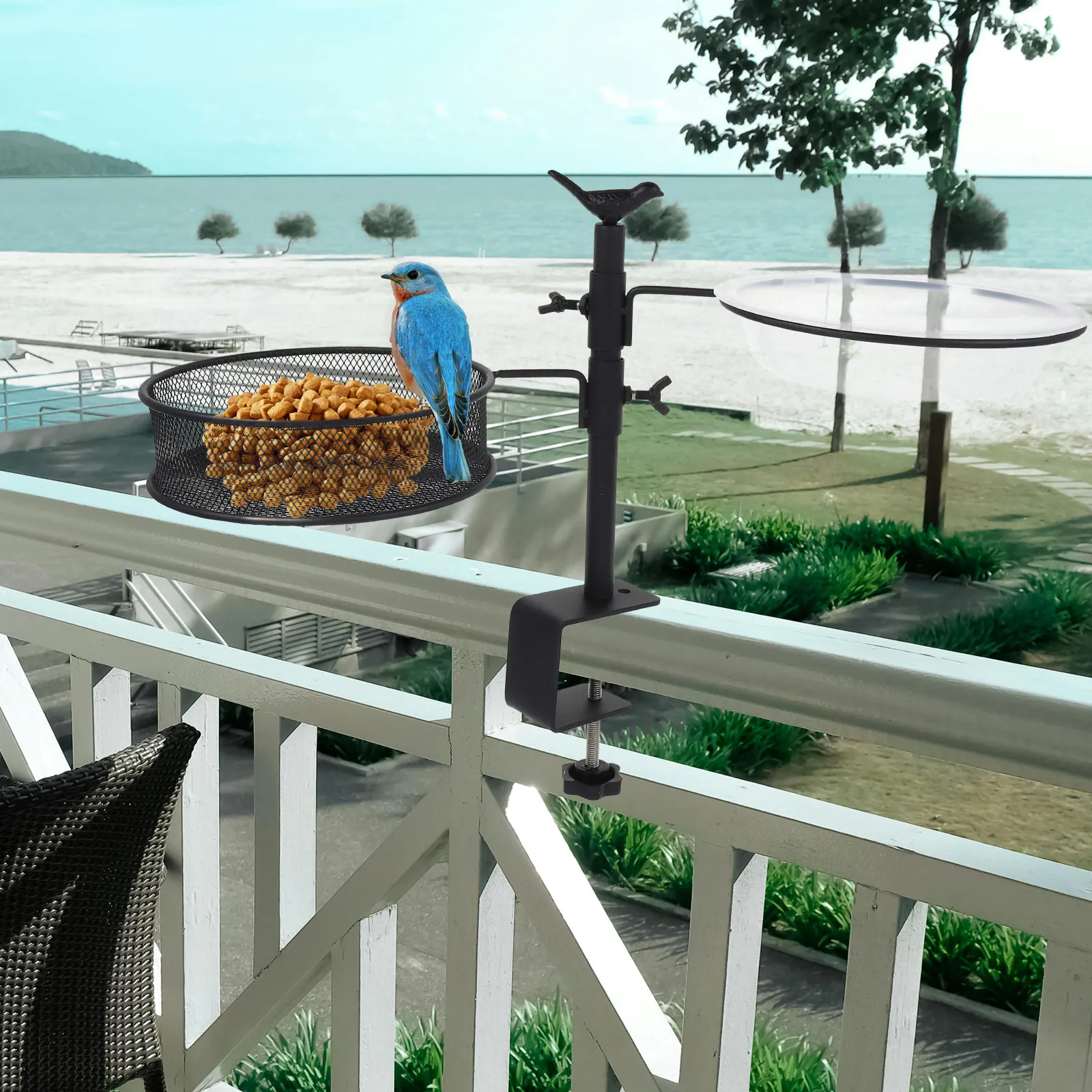 Detachable Hanging Bird Feeder Stand with Adjustable Height and Integrated Metal Bird Bath for Deck Balcony Railing Garden Use
Detachable Hanging Bird Feeder Stand with Adjustable Height and Integrated Metal Bird Bath for Deck Balcony Railing Garden Use