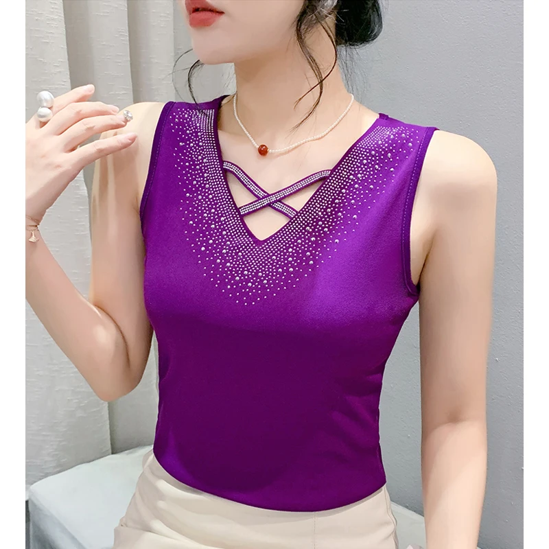 2024 Summer Women Tank Tops New Korean Fashion Mesh Sleeveless Vest Shirt V neck Diamond T shirt
2024 Summer Women Tank Tops New Korean Fashion Mesh Sleeveless Vest Shirt V neck Diamond T shirt