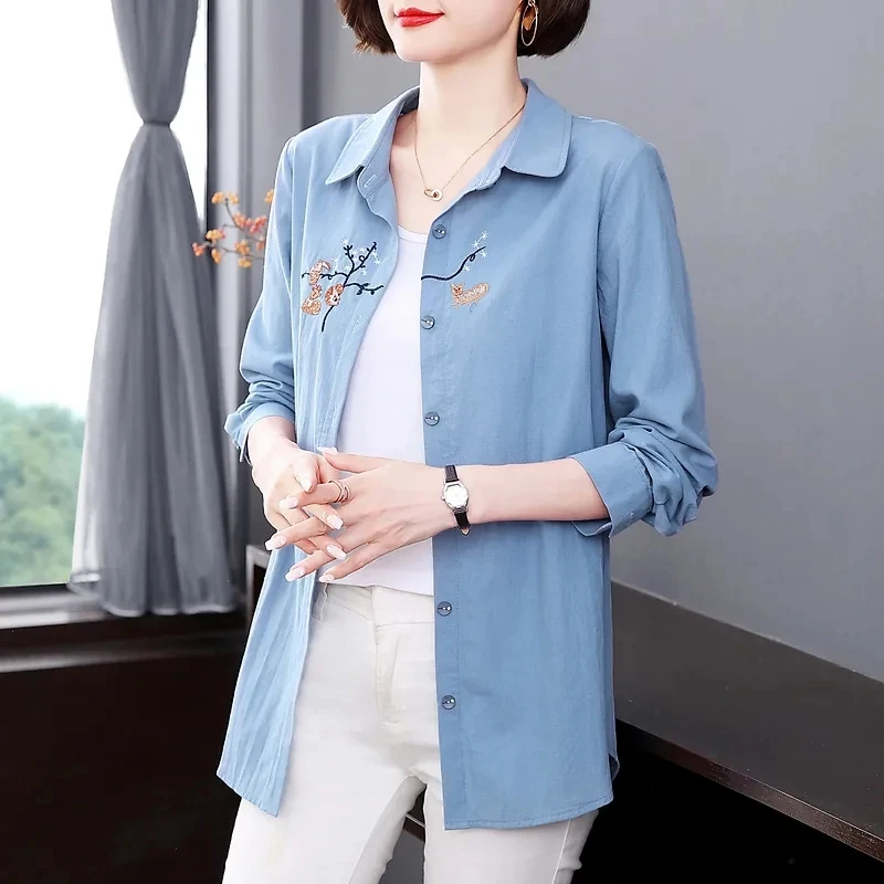 Women Cotton Shirt Coat 2025 Spring Autumn New Long Sleeve Blouse Cardigan Top 5XL Large Size Mid-Length Shirt Embroidery Jacket
Women Cotton Shirt Coat 2025 Spring Autumn New Long Sleeve Blouse Cardigan Top 5XL Large Size Mid-Length Shirt Embroidery Jacket