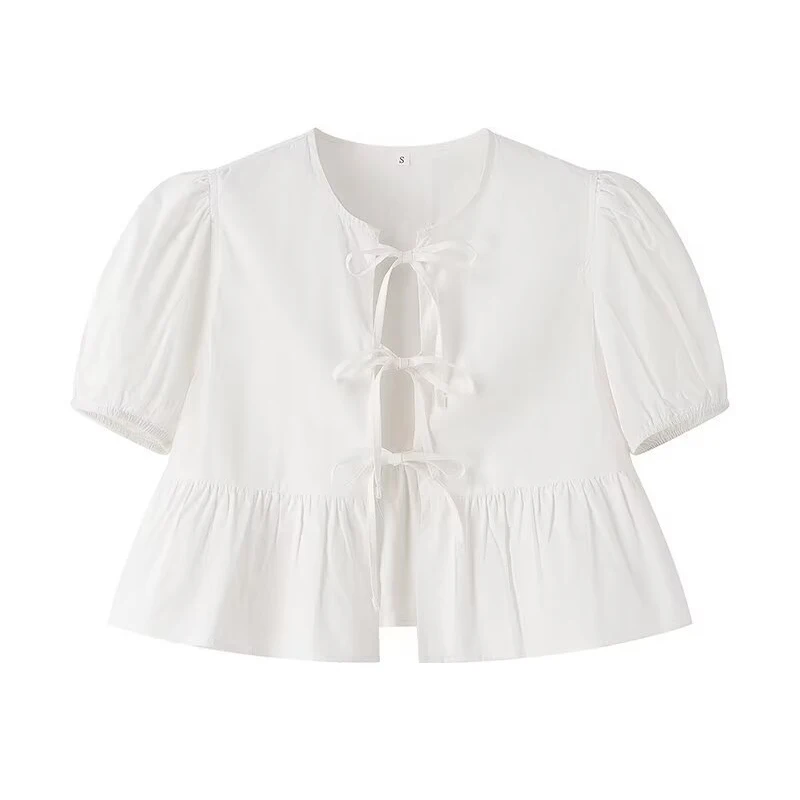 Cute Bow Lace Up Puff Sleeve Women Shirts 2025 New Casual Versatile Round Neck Blouse Summer Sweet Babydoll Flare Solid Shirts
Cute Bow Lace Up Puff Sleeve Women Shirts 2025 New Casual Versatile Round Neck Blouse Summer Sweet Babydoll Flare Solid Shirts
