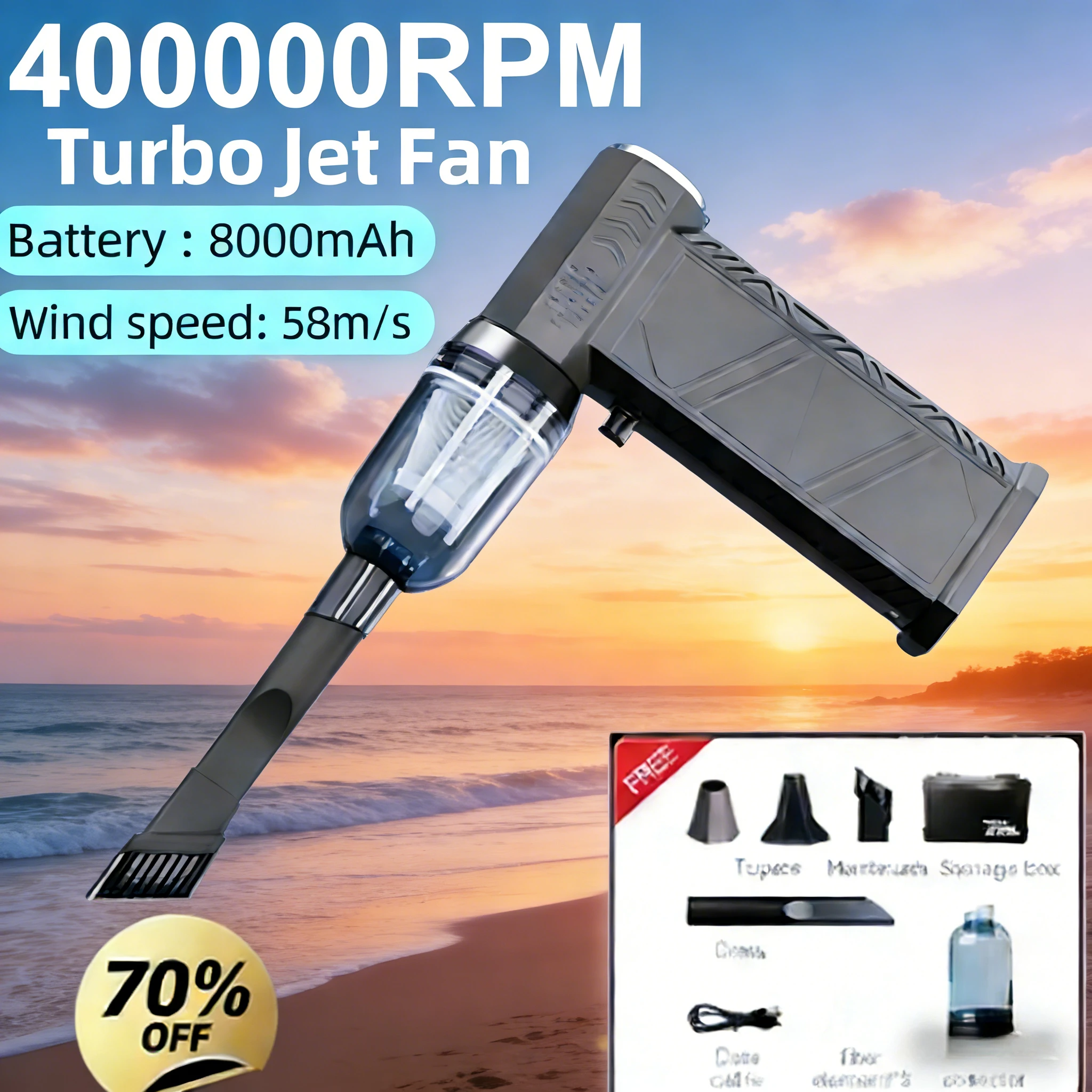 400000RPM 58m/s Turbo Jet 2-in-1 Blower Vacuum | Brushless Violent Fan with Type-C
400000RPM 58m/s Turbo Jet 2-in-1 Blower Vacuum | Brushless Violent Fan with Type-C