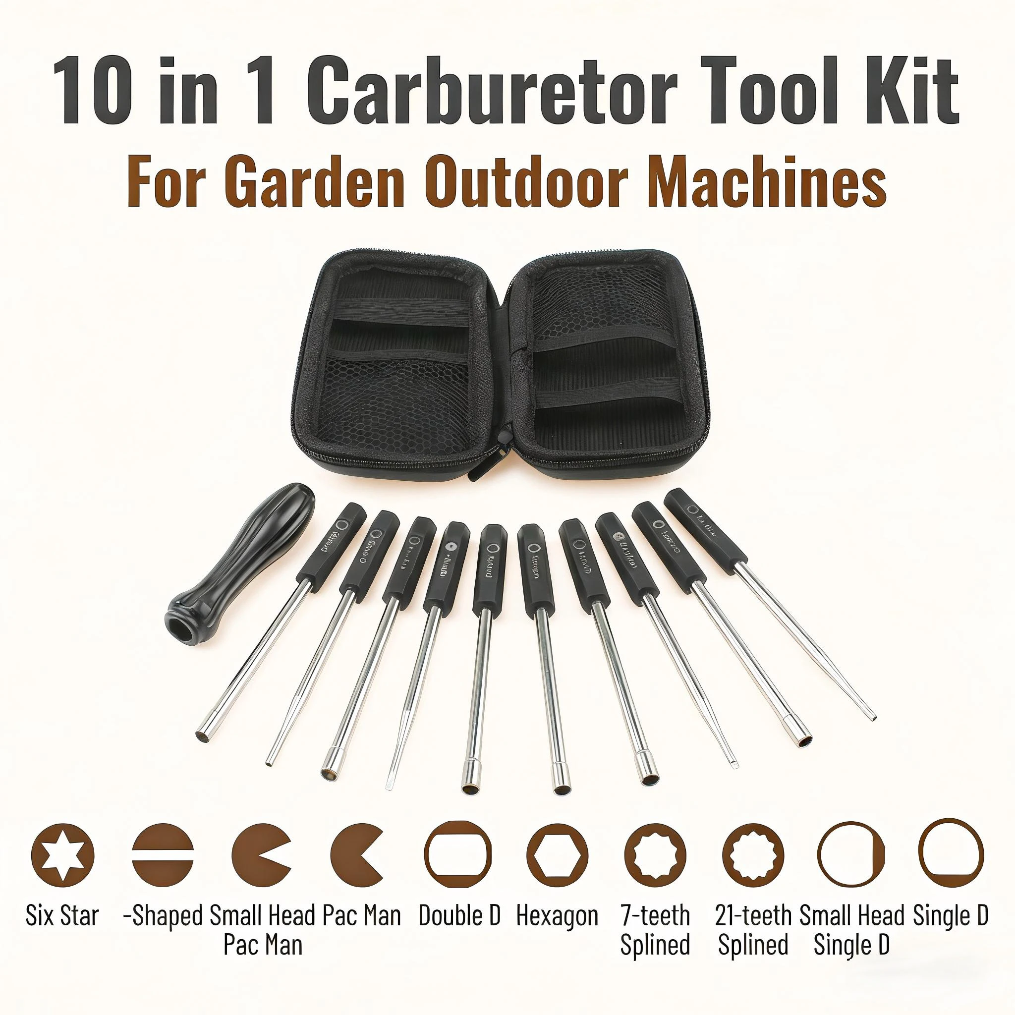 Carburetor Adjustment Tool Kit, 10 in 1 Carb Tool Set with Cleaning Tools & Storage Case, for 2-Cycle Small Engine
Carburetor Adjustment Tool Kit, 10 in 1 Carb Tool Set with Cleaning Tools & Storage Case, for 2-Cycle Small Engine