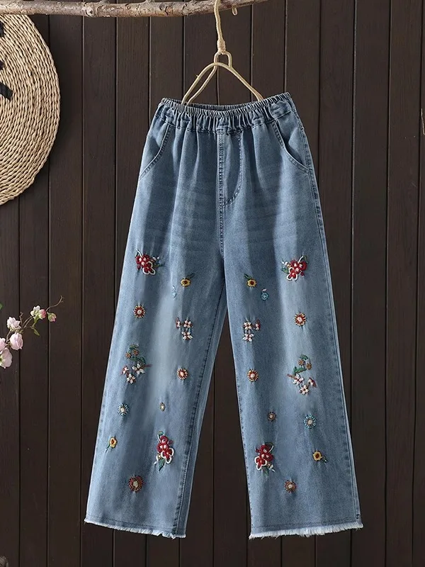 Embroidered Wide Leg Jeans Women's Elastic Waist Summer Thin Luxury Feel Straight Cut Eighteen Stitching Commute Sle
Embroidered Wide Leg Jeans Women's Elastic Waist Summer Thin Luxury Feel Straight Cut Eighteen Stitching Commute Sle