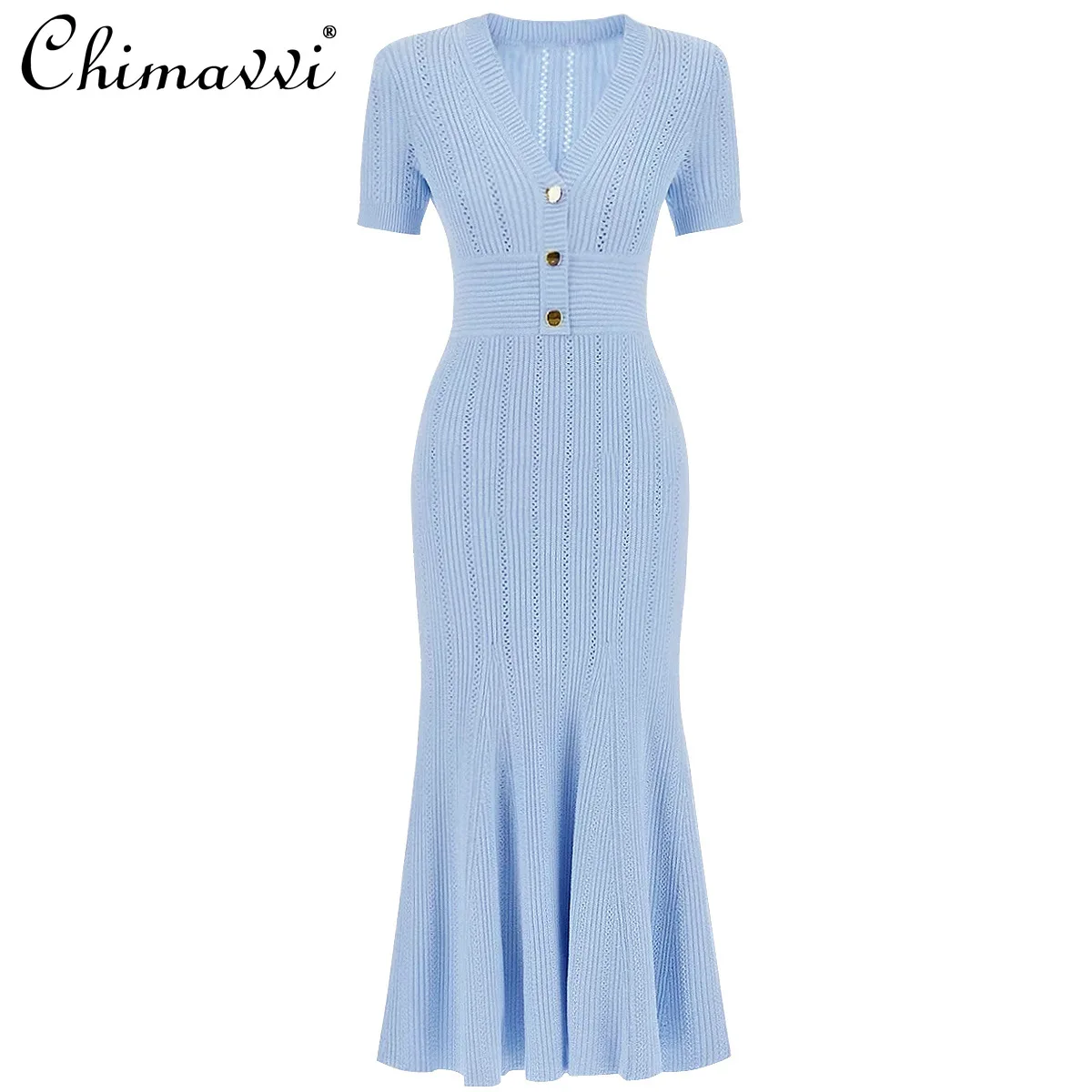 2025 Spring and Summer New Fashion Short-sleeved V-neck Knitted Dress Temperament Commuter Slim-fit Fishtail Long Dresses Women
2025 Spring and Summer New Fashion Short-sleeved V-neck Knitted Dress Temperament Commuter Slim-fit Fishtail Long Dresses Women