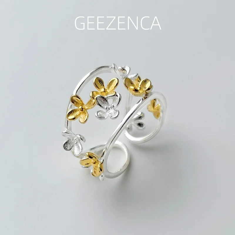 GEEZENCA стерлингового серебра 925 пробы, двухцветное открытое кольцо с цветком османтуса для женщин, полые ремесленные милые уникальные шикарные кольца 2024, новый подарок
GEEZENCA стерлингового серебра 925 пробы, двухцветное открытое кольцо с цветком османтуса для женщин, полые ремесленные милые уникальные шикарные кольца 2024, новый подарок