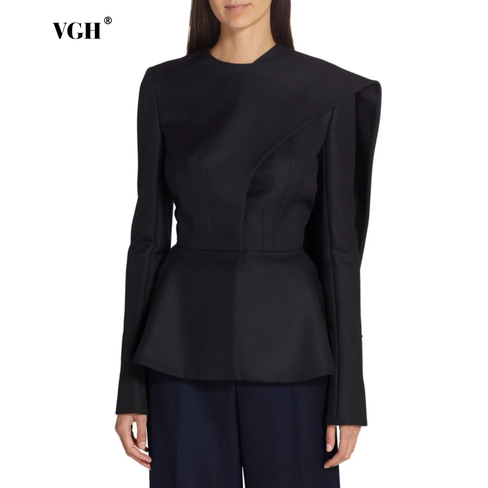 VGH Solid Spliced Shawl Designer Minimalist Blazer for Women Round Neck Long Sleeve Temperament Asymmetrical Coat Female Fashion
VGH Solid Spliced Shawl Designer Minimalist Blazer for Women Round Neck Long Sleeve Temperament Asymmetrical Coat Female Fashion