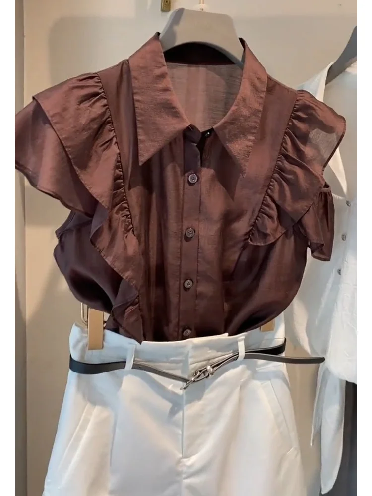 French Caramel Ruffle Blouse Summer Lightweight Shirt Women Luxury Aesthetic Design Tencel Blend Elegant Korean Dopamine Tops
French Caramel Ruffle Blouse Summer Lightweight Shirt Women Luxury Aesthetic Design Tencel Blend Elegant Korean Dopamine Tops
