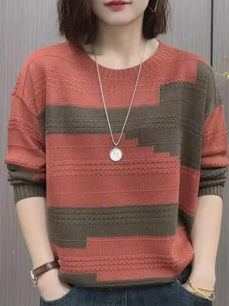 Fashionable Color Block Long Sleeve round Neck Knitwear Slimming Base Layer Shirt Korean Style Loose Fit Linen Women's Sweater
Fashionable Color Block Long Sleeve round Neck Knitwear Slimming Base Layer Shirt Korean Style Loose Fit Linen Women's Sweater