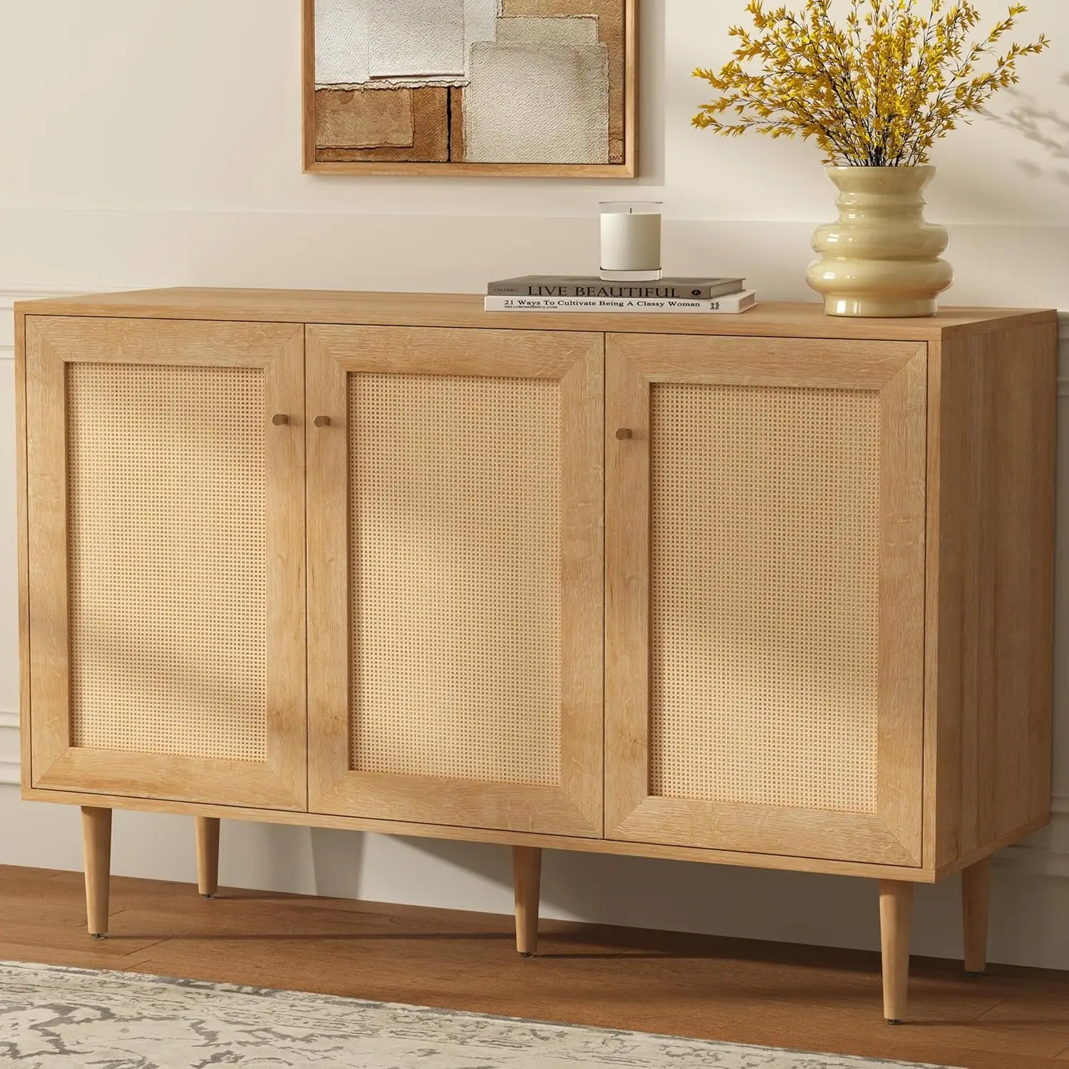 Rattan Storage Cabinet 3 Doors Sideboard Buffet Wooden Adjustable Shelves Living Room Kitchen Entryway Hallway, Customized
Rattan Storage Cabinet 3 Doors Sideboard Buffet Wooden Adjustable Shelves Living Room Kitchen Entryway Hallway, Customized