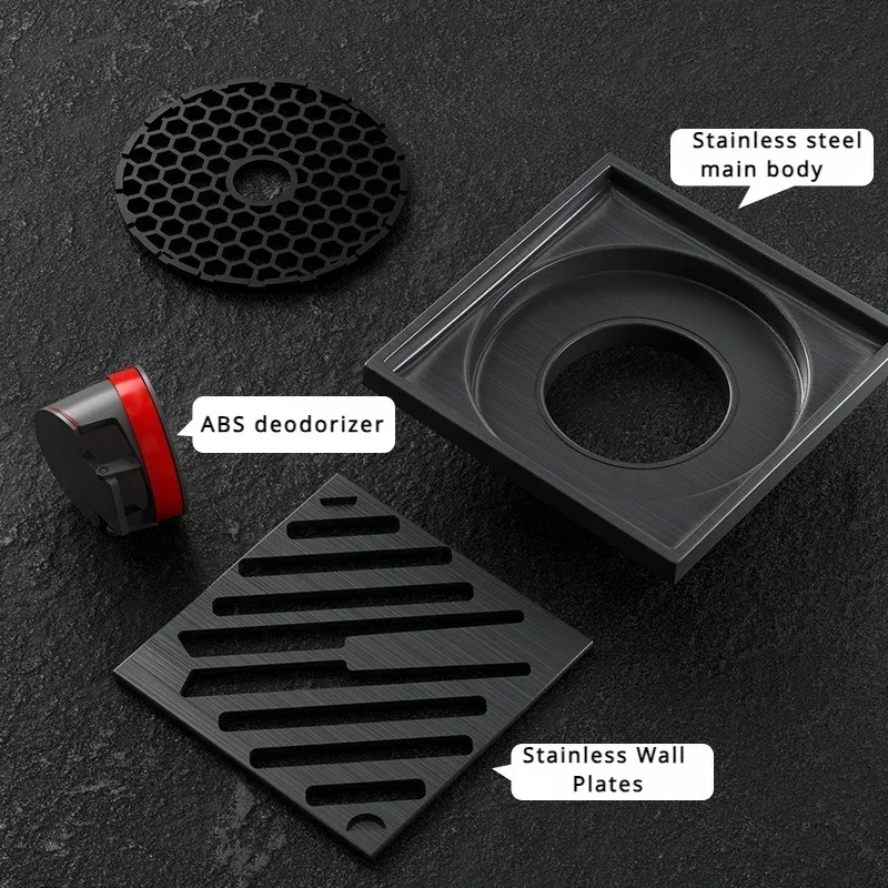 Stainless Steel Square Floor Drain for Bathroom - Gun Gray Odor Proof, Anti-Clogging, Easy Install, High-Quality Bath
Stainless Steel Square Floor Drain for Bathroom - Gun Gray Odor Proof, Anti-Clogging, Easy Install, High-Quality Bath