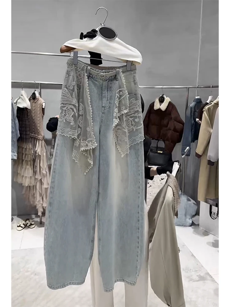 Korean Style Lace Design Wide Leg Jeans Women's Spring Autumn New Light Color Layered Loose Long Pants Elegant High Waist
Korean Style Lace Design Wide Leg Jeans Women's Spring Autumn New Light Color Layered Loose Long Pants Elegant High Waist