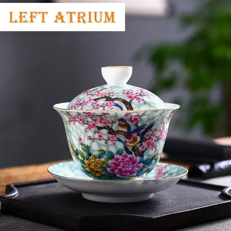 Jingdezhen Porcelain Art Bird Gaiwan Ceramic Flower Tea Bowl with Saucer Lid Kit Master Tea Tureen Drinkware Gift 180ml
Jingdezhen Porcelain Art Bird Gaiwan Ceramic Flower Tea Bowl with Saucer Lid Kit Master Tea Tureen Drinkware Gift 180ml