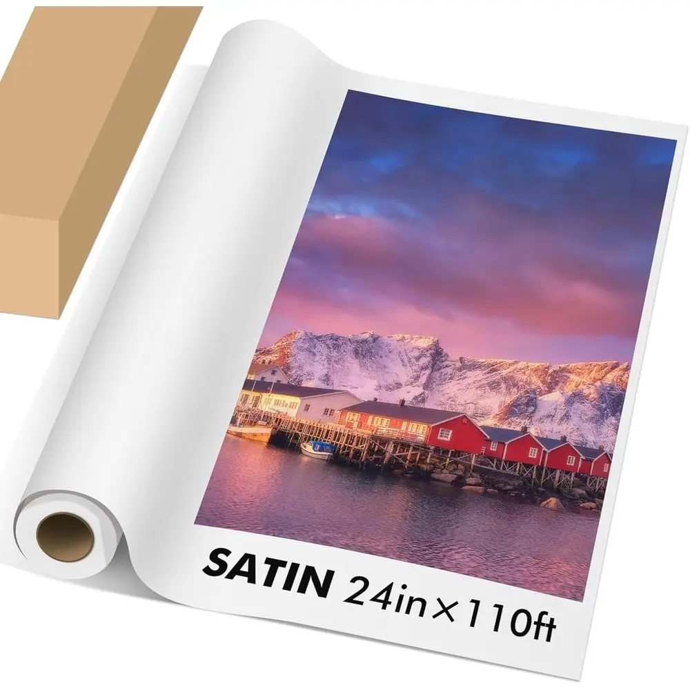24 Inch Premium Satin Photo Paper Roll, 110ft for Wide Format Inkjet Printers, Waterproof, Quick Dry, High-Res for Photography &
24 Inch Premium Satin Photo Paper Roll, 110ft for Wide Format Inkjet Printers, Waterproof, Quick Dry, High-Res for Photography &