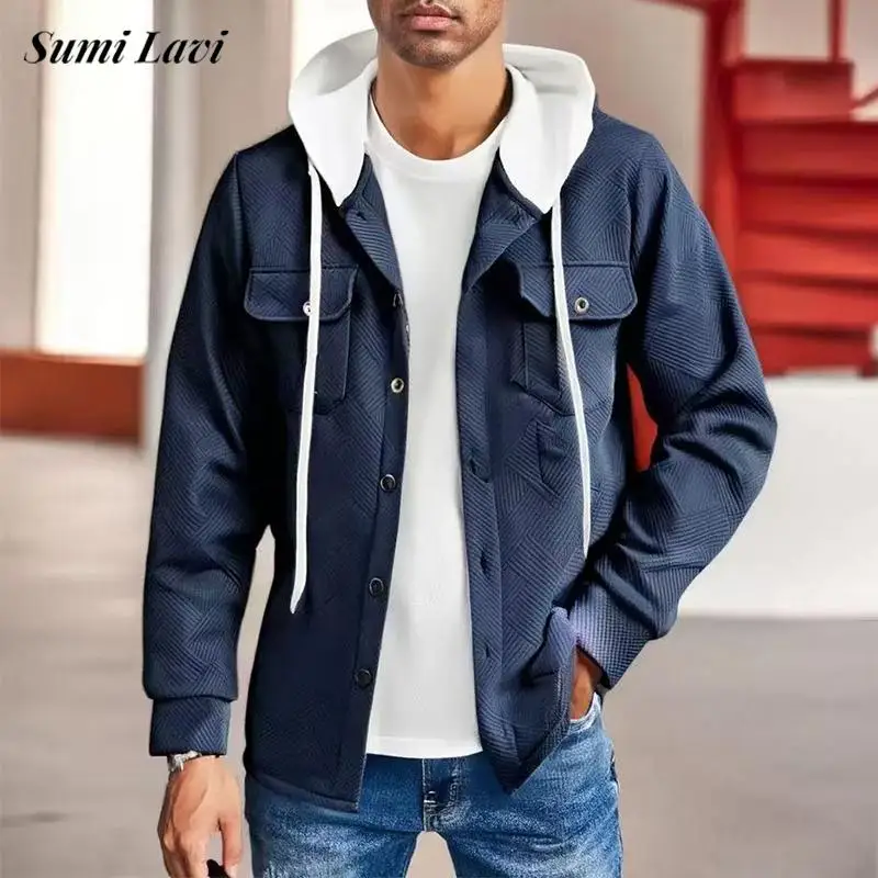 Leisure Button-up Hooded Cardigans Mens Fashion Textured Long Sleeve Jacket For Men Autumn Casual Patchwork Coats Jackets
Leisure Button-up Hooded Cardigans Mens Fashion Textured Long Sleeve Jacket For Men Autumn Casual Patchwork Coats Jackets
