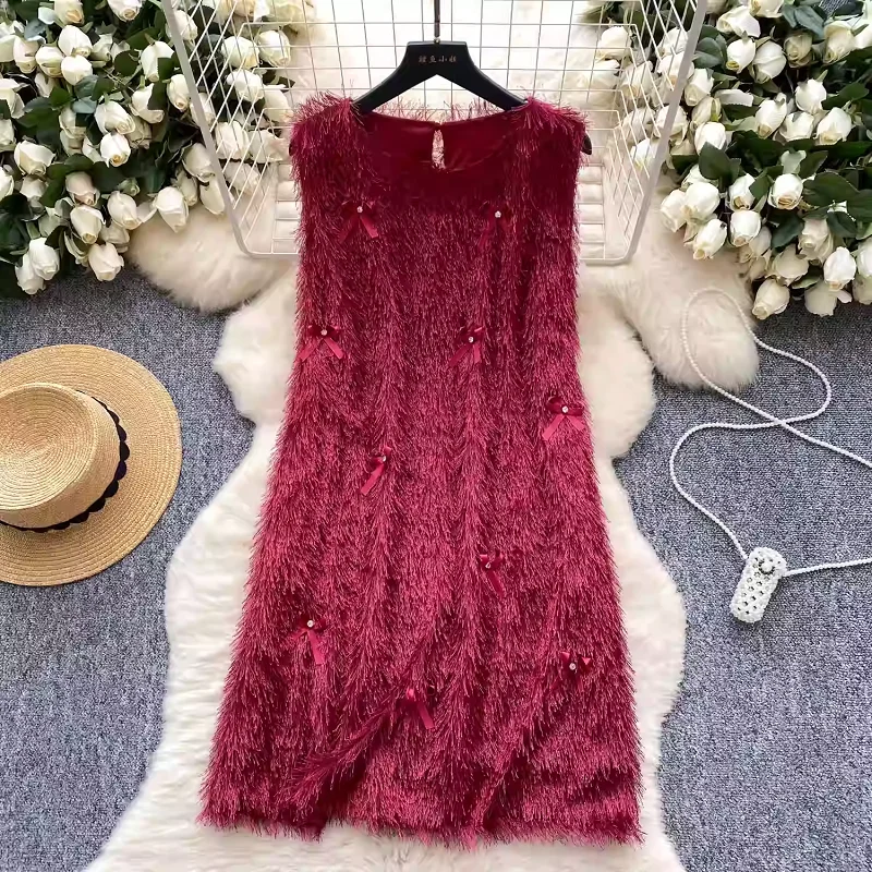 Fashion Sleeveless Mini Dress Summer Women's Dresses New Vintage Beaded Bow Tie Loose A-Line Fur Sleeveless Party Dress Woman
Fashion Sleeveless Mini Dress Summer Women's Dresses New Vintage Beaded Bow Tie Loose A-Line Fur Sleeveless Party Dress Woman