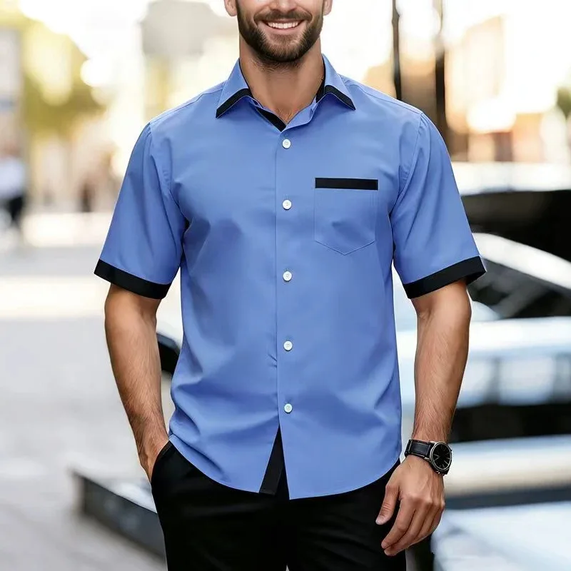 Summer Men's Short-sleeved Shirt Cardigan Contrasting Colors New High-end Casual Shirt Thin Shirt
Summer Men's Short-sleeved Shirt Cardigan Contrasting Colors New High-end Casual Shirt Thin Shirt