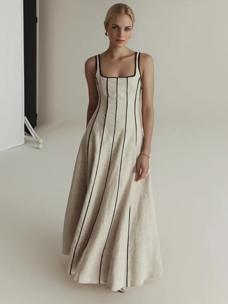 Women U-neck Sling Dress Fashion New Summer Vintage Colorblock Stripe Dress Female Sleeveless Long Dress Elegant 2024
Women U-neck Sling Dress Fashion New Summer Vintage Colorblock Stripe Dress Female Sleeveless Long Dress Elegant 2024