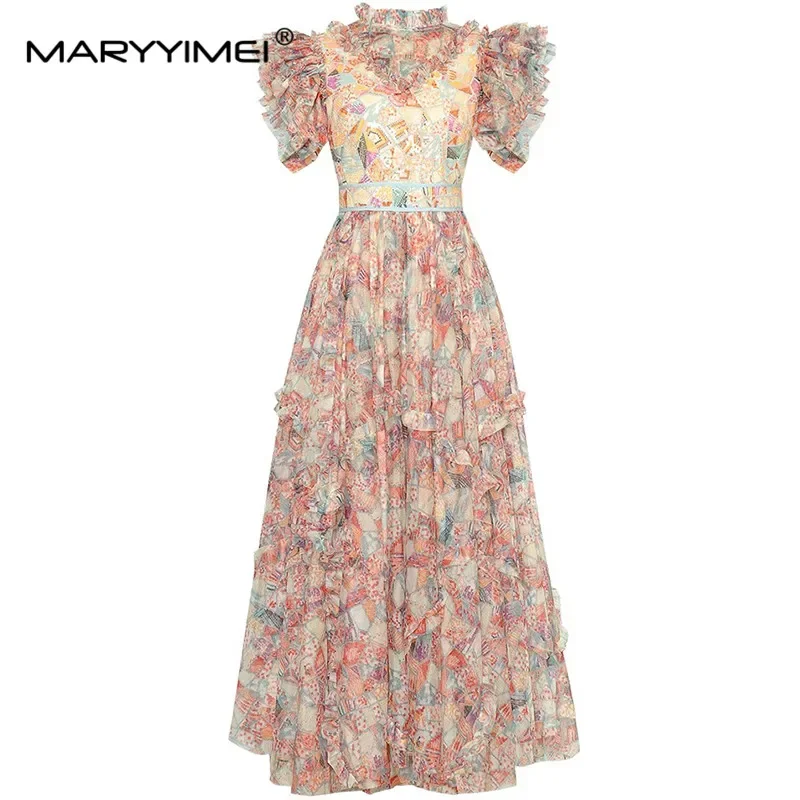 MARYYIMEI Fashion Designer spring Summer Women's Stand Collar Flying sleeve Pleated Sequins Printed Flounced Edge Dresses
MARYYIMEI Fashion Designer spring Summer Women's Stand Collar Flying sleeve Pleated Sequins Printed Flounced Edge Dresses