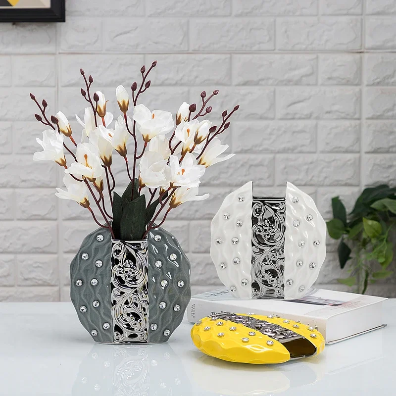 Ceramic Vase Openwork Silver Flower Arranging Accessories Home Decoration Yellow Vases Pots
Ceramic Vase Openwork Silver Flower Arranging Accessories Home Decoration Yellow Vases Pots