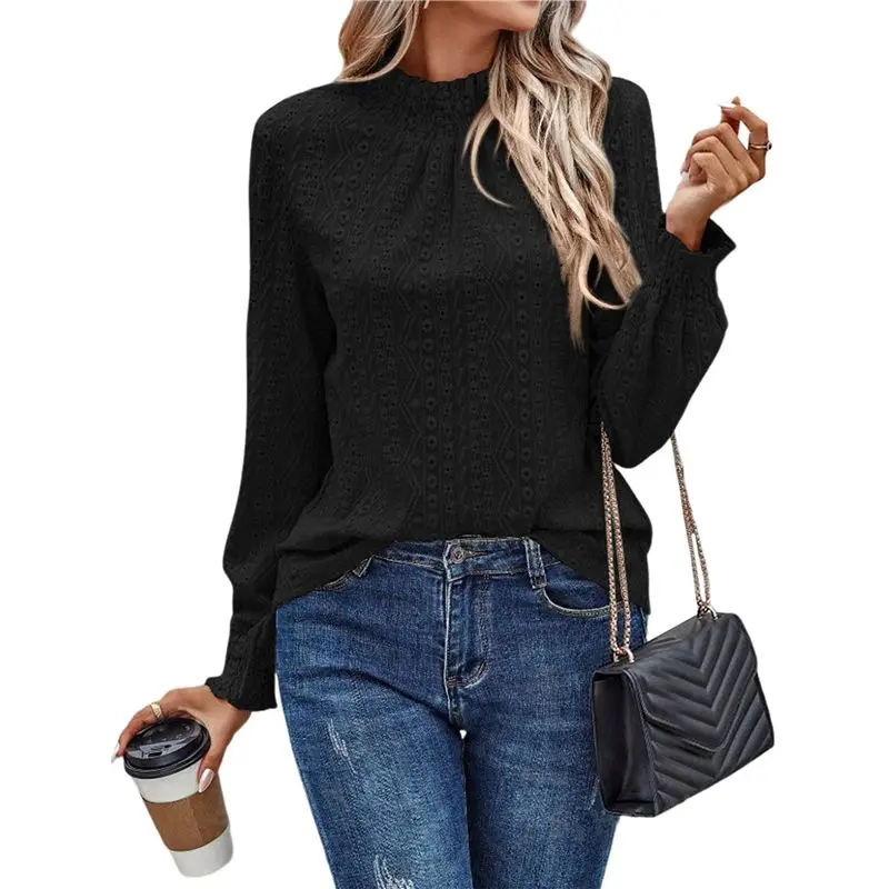 CYL-Womens Eyelet Mock Neck Long Sleeve Shirts Top Dressy Casual Trendy Business Stretch Hollow Out Tee Black S
CYL-Womens Eyelet Mock Neck Long Sleeve Shirts Top Dressy Casual Trendy Business Stretch Hollow Out Tee Black S