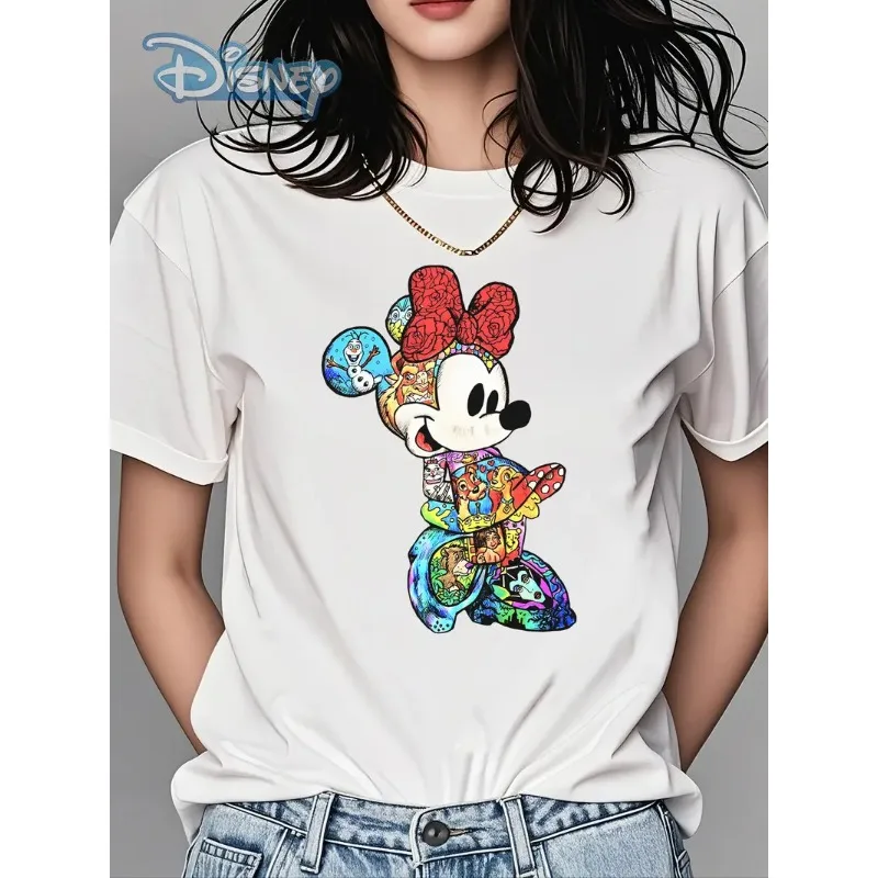 Летняя женская футболка с изображением Минни Маус Диснея, хлопковая повседневная футболка большого размера для девочек, уличная одежда, топы с короткими рукавами для пары, отпуск
Летняя женская футболка с изображением Минни Маус Диснея, хлопковая повседневная футболка большого размера для девочек, уличная одежда, топы с короткими рукавами для пары, отпуск