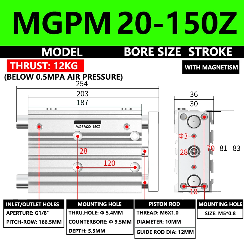 ABILKEEN MGPM Series Pneumatic Compact Guide Cylinder MGPM20-150Z 20MM Bore X 150MM Stroke Three Axis Three Rod Air Cylinder
ABILKEEN MGPM Series Pneumatic Compact Guide Cylinder MGPM20-150Z 20MM Bore X 150MM Stroke Three Axis Three Rod Air Cylinder