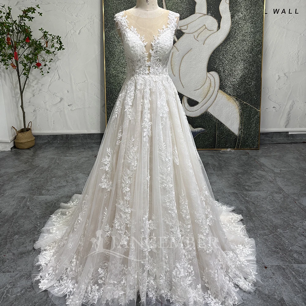 Customized White Lace Wedding Dresses Sweep Train A-line Sleeveless Backless Bridal Dress For Women Robe De Mariee Customized
Customized White Lace Wedding Dresses Sweep Train A-line Sleeveless Backless Bridal Dress For Women Robe De Mariee Customized