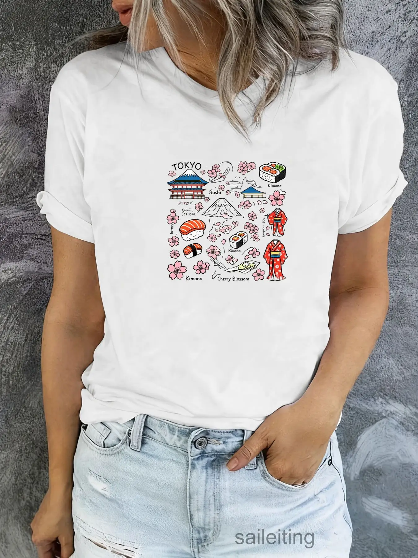 Tokyo Japan Travel T-Shirt Cute Doodle Print Mount Fuji Sushi Geisha Cherry Blossom Casual Short Sleeve Summer Breathable Tee
Tokyo Japan Travel T-Shirt Cute Doodle Print Mount Fuji Sushi Geisha Cherry Blossom Casual Short Sleeve Summer Breathable Tee