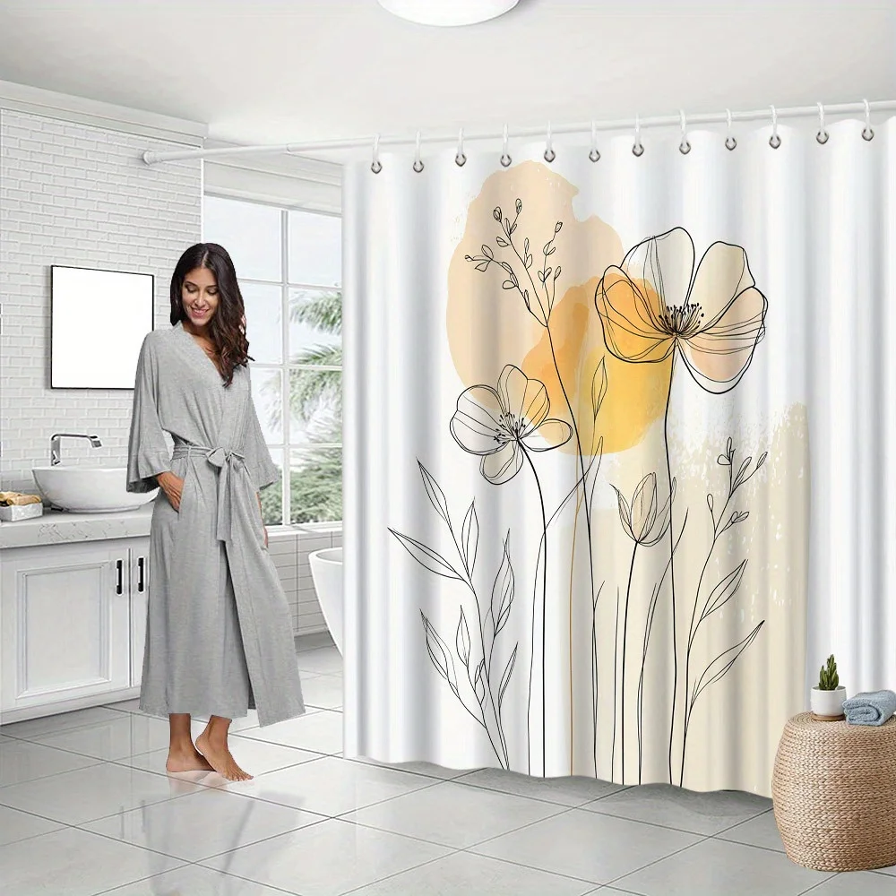 Minimalist Flower Shower Curtain – Black Line Art with Yellow Watercolor Accents, Elegant Botanical Design,Includes Hooks
Minimalist Flower Shower Curtain – Black Line Art with Yellow Watercolor Accents, Elegant Botanical Design,Includes Hooks