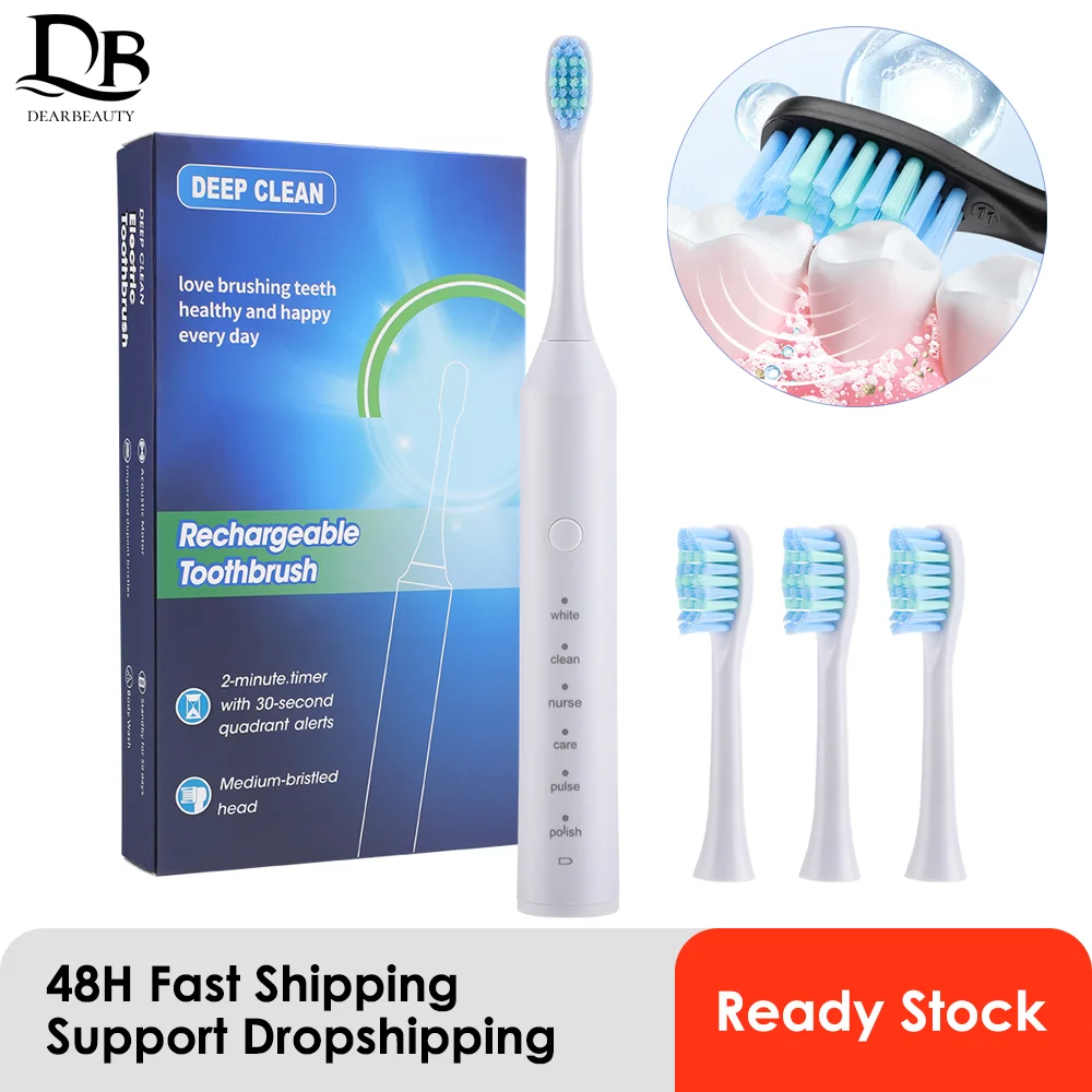 USB Rechargeable Electric Toothbrush Automatic Sonic Toothbrush for Adults with 6 Modes and 4 Replacement Brush Heads 
USB Rechargeable Electric Toothbrush Automatic Sonic Toothbrush for Adults with 6 Modes and 4 Replacement Brush Heads