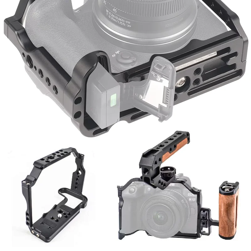Compatible with Canon EOS R10 Camera Cage Protective Frame w Cold Shoe Mount Hole & Quick Release Plate for Tripod & Stabilizer