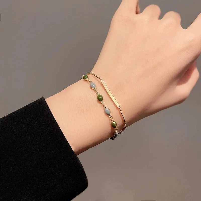 French Double Layer Green Oil Dropping Bracelet For Women Simple Round Gold Color Beaded Chain Adjustable Charm Jewelry Gift
French Double Layer Green Oil Dropping Bracelet For Women Simple Round Gold Color Beaded Chain Adjustable Charm Jewelry Gift