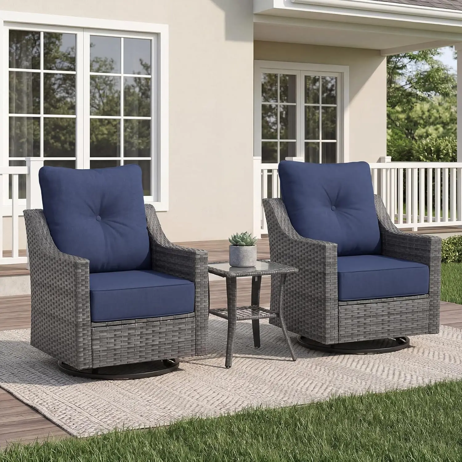 3 Piece Patio Furniture Set, Grey Wicker Outdoor Conversation Set with 2 Swivel Rocker Chairs and Side Table,, Customized
3 Piece Patio Furniture Set, Grey Wicker Outdoor Conversation Set with 2 Swivel Rocker Chairs and Side Table,, Customized