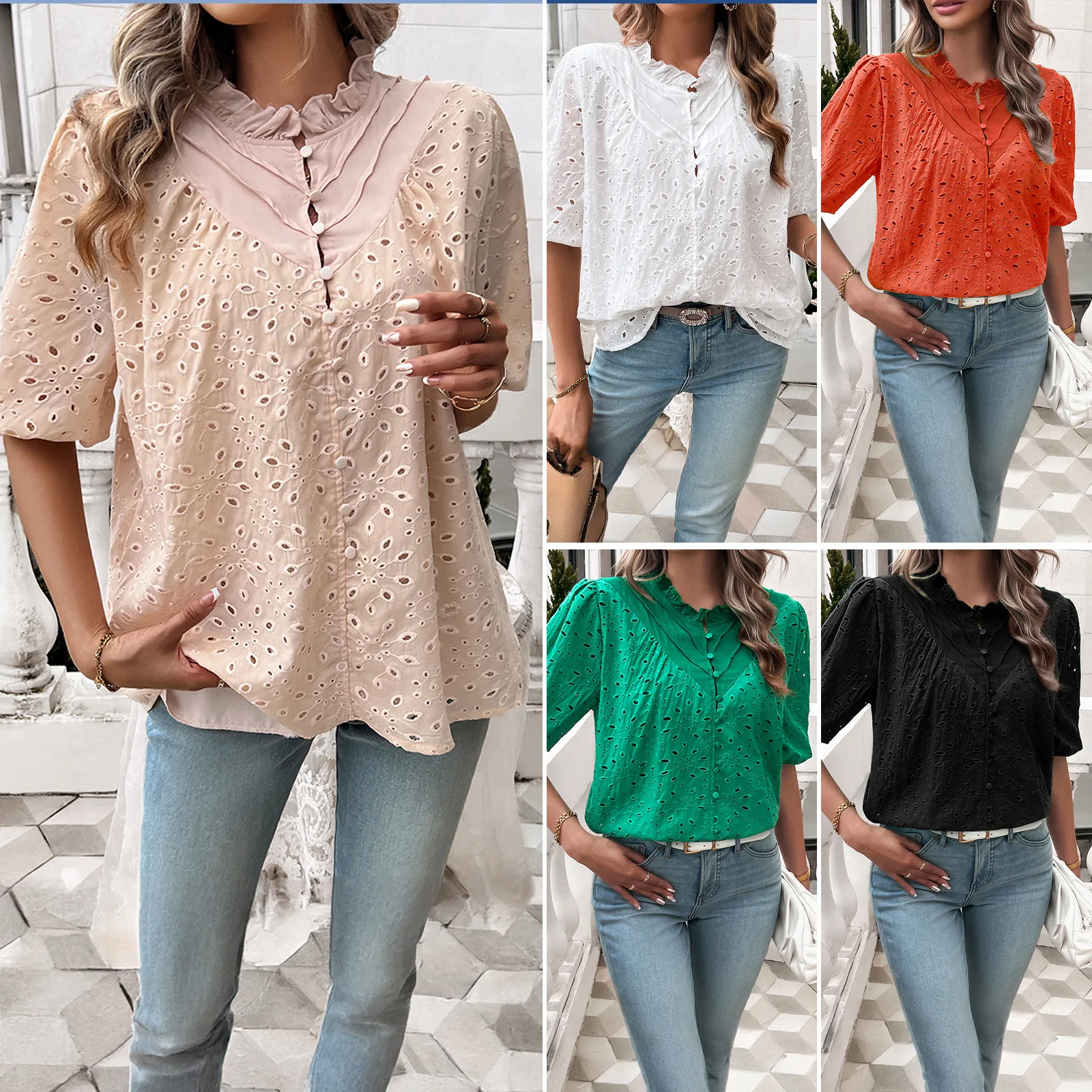 Popular Women's Clothing 2025 Spring And Summer Station Temperament Bubble Sleeve Embroidered Shirt
Popular Women's Clothing 2025 Spring And Summer Station Temperament Bubble Sleeve Embroidered Shirt