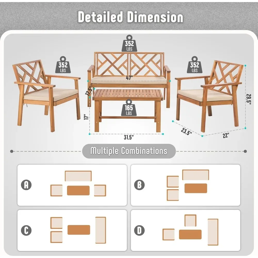 BestsellerDurability 4-piece outdoor patio furniture set: acacia wood sofa bench, two single chairs, and table with padded cushi
BestsellerDurability 4-piece outdoor patio furniture set: acacia wood sofa bench, two single chairs, and table with padded cushi