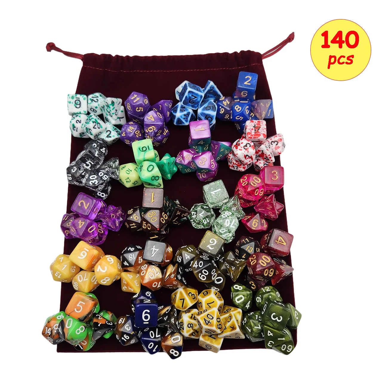 Высококачественные наборы кубиков для DND RPG, 20 x 7 полиэдрических кубиков (140 шт.) для настольных ролевых игр Dungeons and Dragons.
Высококачественные наборы кубиков для DND RPG, 20 x 7 полиэдрических кубиков (140 шт.) для настольных ролевых игр Dungeons and Dragons.