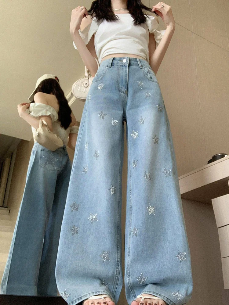 Retro Star Embroidered High Waist Wide Leg Jeans Women's Light Blue Design Summer New Style Loose Fit Long Pants
Retro Star Embroidered High Waist Wide Leg Jeans Women's Light Blue Design Summer New Style Loose Fit Long Pants