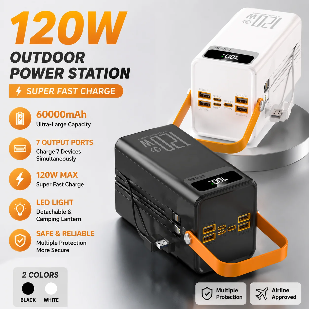 120W Quick Charge Portable Power Station 30000/60000mAh Emergency Backup Power with LED for Camping Home Phones
120W Quick Charge Portable Power Station 30000/60000mAh Emergency Backup Power with LED for Camping Home Phones