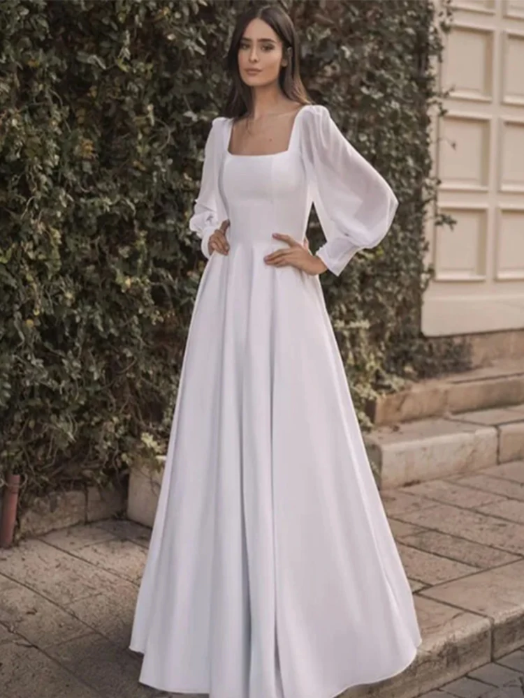 Modern Square Collar Wedding Dresses Long Chiffon Sleeve Beach Bride Gown Floor Length Custom Backless Vestido De Novia 2024
Modern Square Collar Wedding Dresses Long Chiffon Sleeve Beach Bride Gown Floor Length Custom Backless Vestido De Novia 2024