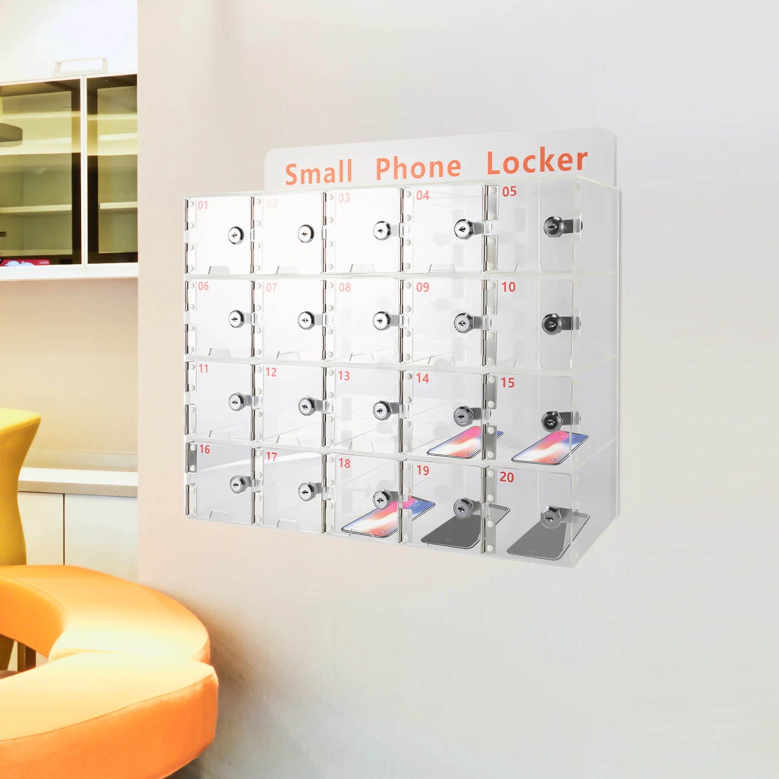 Wall-Mounted Cell Phone Lockers with 20 Compartments Secure Storage Acrylic Marerial for Schools And Offices
Wall-Mounted Cell Phone Lockers with 20 Compartments Secure Storage Acrylic Marerial for Schools And Offices