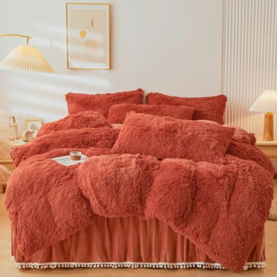 Fluffy Faux Fur Comforter Queen Cover Set - Plush Terracotta Bedding 4Pcs 1 Duvet Cover + 2 Pillowcases + 1 Velvet Bed Skirt
Fluffy Faux Fur Comforter Queen Cover Set - Plush Terracotta Bedding 4Pcs 1 Duvet Cover + 2 Pillowcases + 1 Velvet Bed Skirt