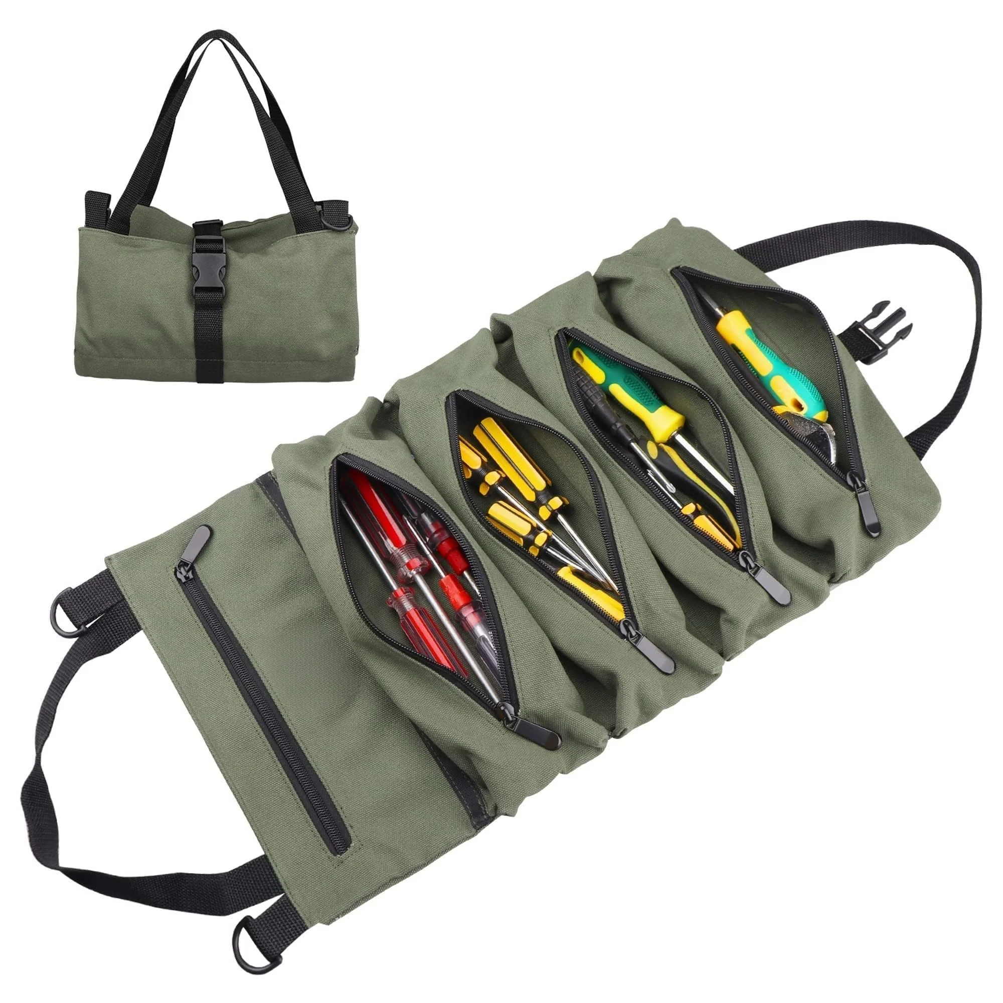 Canvas Tool Roll Up Pouch - Heavy Duty Wrench Organizer with 5 Zipper Pockets, Hanging Carrier Bag, Portable Travel Storage
Canvas Tool Roll Up Pouch - Heavy Duty Wrench Organizer with 5 Zipper Pockets, Hanging Carrier Bag, Portable Travel Storage